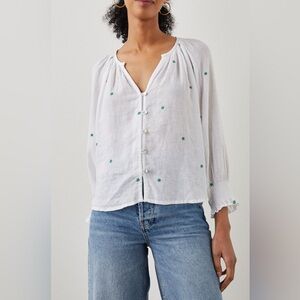 Rails Mariah Daisy Embroidered Floral Linen Blend Top